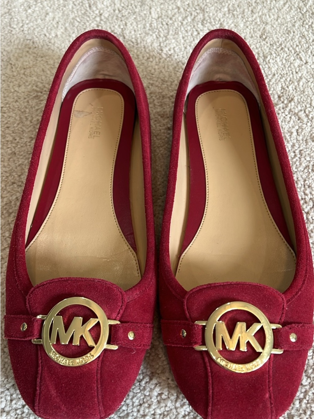 Michael Kors Women's Burgundy Red Suede MK Logo Loafers
